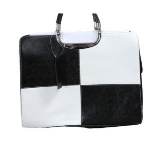 NWT Large Black & White Top Handle Leather Bag with Leather Shoulder Strap